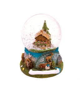 Souvenir Schneekugel 65 mm Bauernhof & Schleife