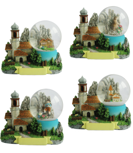 Souvenir Schneekugel 3D Landschaft & Kirche 4 fach