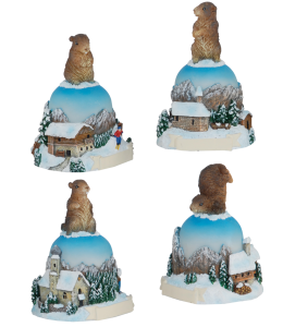 Souvenir Glocke Winter & Murmeltiere 8 cm 4 fach