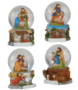 Souvenir Schneekugel Krippe & Schleife 45 mm 4fach