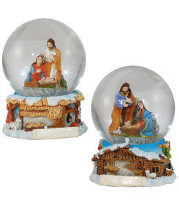Souvenir Schneekugel Krippe & Schleife 80 mm 2fach