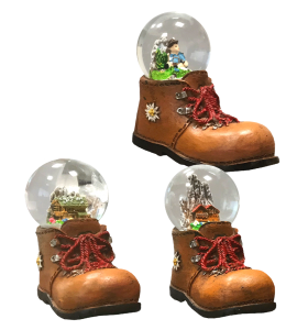 Souvenir Schneekugel Bergschuh 45 mm sortiert