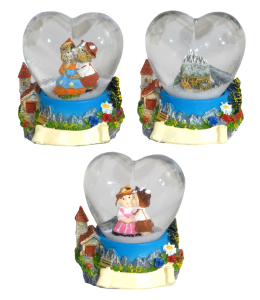 Souvenir Schneekugel Herz 45 mm 4 fach sortiert