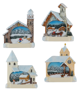 Souvenir Magnet Winter Kirchen mit Ansicht 4fach