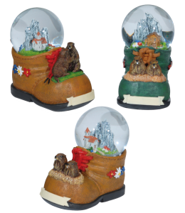 Souvenir Schneekugel Bergschuh&Murmel 65 mm 4f.
