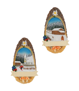 Souvenir Magnet Winter Holz oval & Schleife 4f.