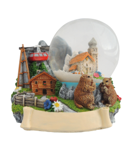 Souvenir Schneekugel Alpendorf 65 mm 4 fach sort.