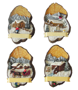 Souvenir Magnet Winter Holzrinde & Schleife 4fach