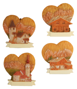 Souvenir Magnet Herz Holz & Schleife 4 fach