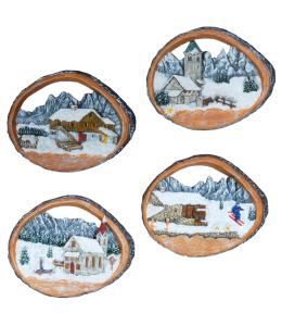 Souvenir Magnet Winter Holzrinde 4 fach sortiert