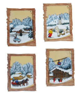 Souvenir Magnet Winter Holzbrett 4 fach sortiert