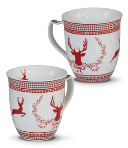 Porcellan Tasse Motiv : Hirsch 10cm weiss - rot