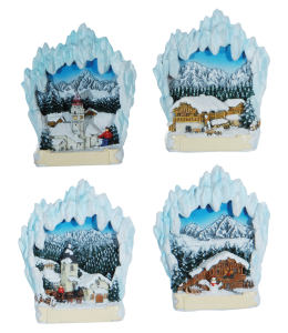 Souvenir Magnet Winter Berg-Skifahrer 4fach sort.