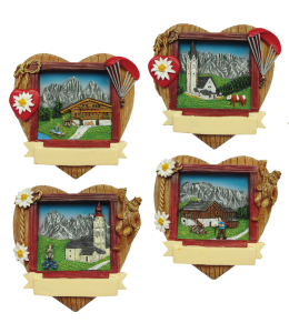 Souvenir Magnet Nostalgie Holzherz/Ansicht 4fach