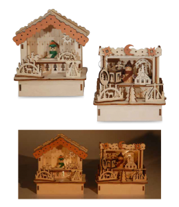 Souvenir Holzartikel 12,5cm 2sort mit Led Weihnachtsmotive