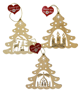 Souvenir in legno motivo albero natalizio 12cm dappendere