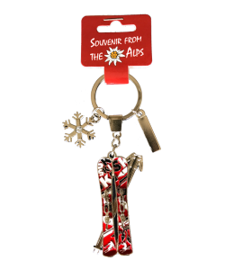 Metallschlüsselanhänger Winter-Ski mit Schleife 6cm