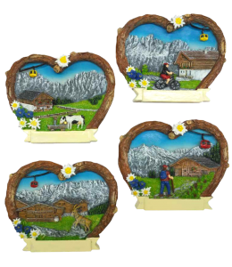 Souvenir Magnet Sommer Holzherz mit Schleife 4fach sort