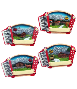 Souvenir Magnet Sommer Ziehorgel Rot Schleife 4fach sort