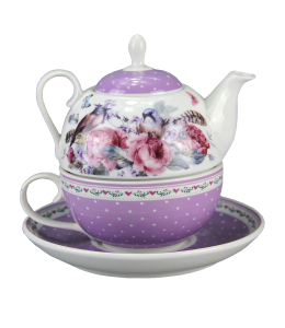Porzellan Tea for one Vögel & Blumen ( Tasse - Kanne )