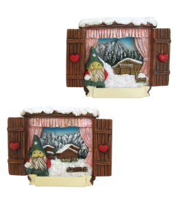 Souvenir Magnet Winter Fenster mit Glückswichtel 2 sortiert