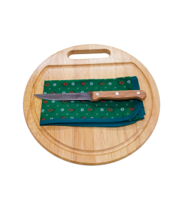 Speckbrettl rund 27,5 cm Set Messer Serviette