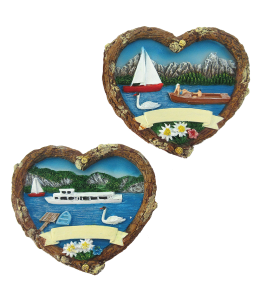 Souvenir Magnet Sommer Holzherz mit See 2 fach sort.
