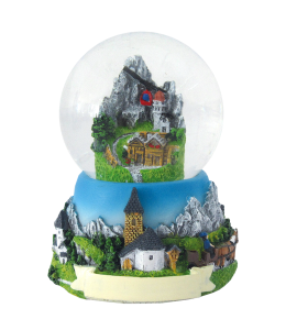 Souvenir Schneekugel Alpen Sommer & Schleife 65mm