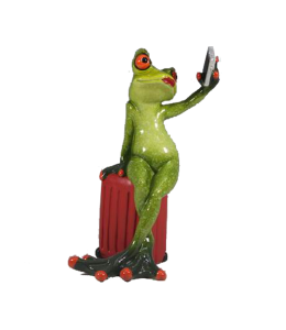 "Happy Frogs" 16x9 cm Frau mit Reisekoffer und Handy
