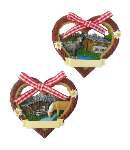Souvenir Magnet Sommer Holzherz mit Stoffschleife kariert 2f