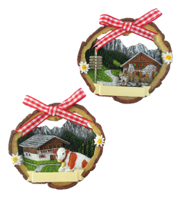 Souvenir Magnet Sommer Holzkreis mit Stoffschleife kariert 2
