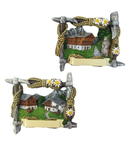 Souvenir Magnet Sommer Almhütte mit Spitzhacke 2fach sort.
