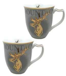 Porcellan Tasse Mountain Hirsch in gold 10cm