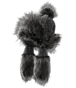Wollmütze gestrickt mit Fell schwarz
