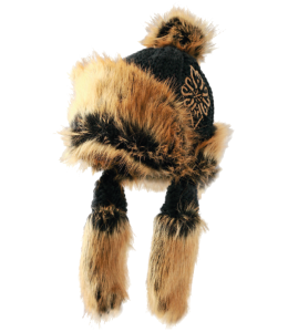 Wollmütze gestrickt mit Fell fuchsrot