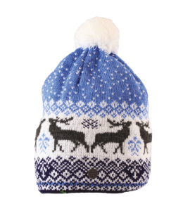Wollmütze gestrickt "Rehntier" blau