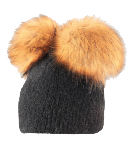 Wollmütze gestrickt 2 Pom schwarz