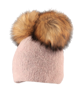 Wollmütze gestrickt 2 Pom rosa