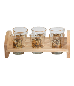 Holzhalter mit 6 Schnapsgläser mit Decor 20x12/6pcs