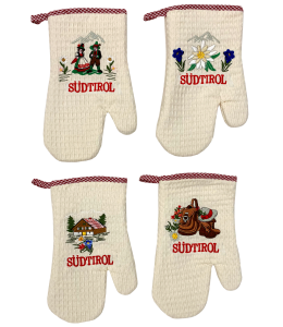 Ofenhandschuh SÜDTIROL mit 4 Motiven sort. 14,5x28cm