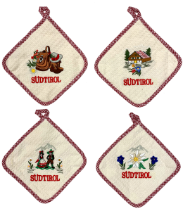 Topflappen quadratisch SÜDTIROL mit 4 Motiven sort. 20x20cm