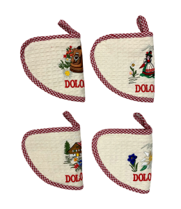 Topflappen gefaltet DOLOMITI mit 4 Motiven sort. 12,5x14cm