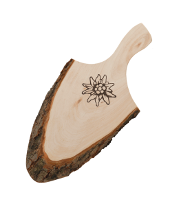 Holzspeckbrett mit Griff & Rinde 35-40 cm Edelweiß