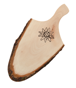 Holzspeckbrett mit Griff & Rinde 40-50 cm Edelweiß