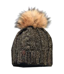 Wollmütze gestrickt mit Goldeffekt braun