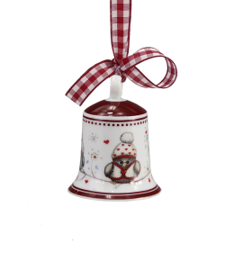 Porcellana campanellina gufi inverno 6,5 cm dappendere