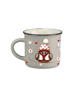 Espresso Tasse Eulen Winter Porzellan 5,5cm grau