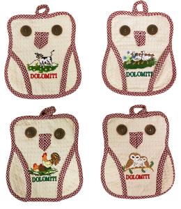 Topflappen Eule DOLOMITI mit 4 Motiven sort. 19x21cm