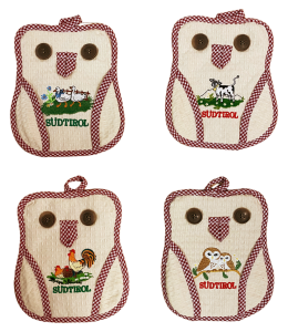 Topflappen Eule SÜDTIROL mit 4 Motiven sort. 19x21cm