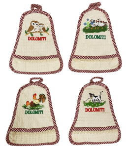 Topflappen Glocke DOLOMITI mit 4 Motiven sort. 19x22cm